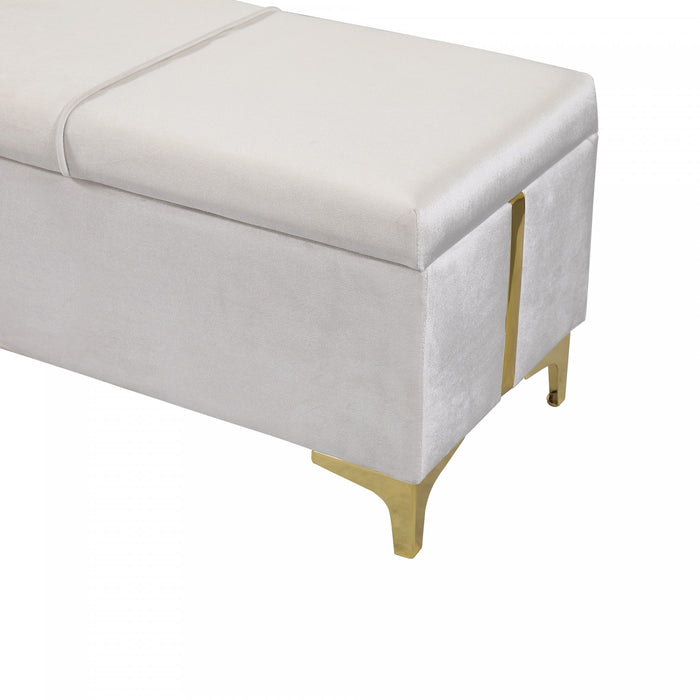 Tony Soft Velvet Upholstered Storage Ottoman Bench With Metal Legs,beige