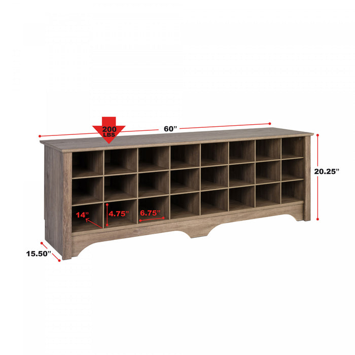 Twenty-Four Pair Shoe Storage Cubby Bench - Drifted Grey
