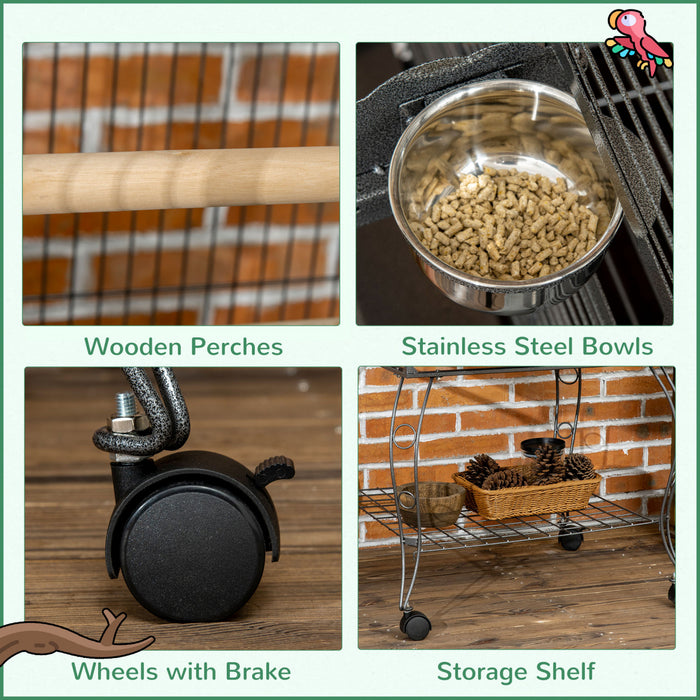 Pawhut 66\" Bird Cage Parrot Cage For Conures, Cockatiels, Parrotlet With Play Top, Rolling Stand, Pull Out Tray, Storage Shelf