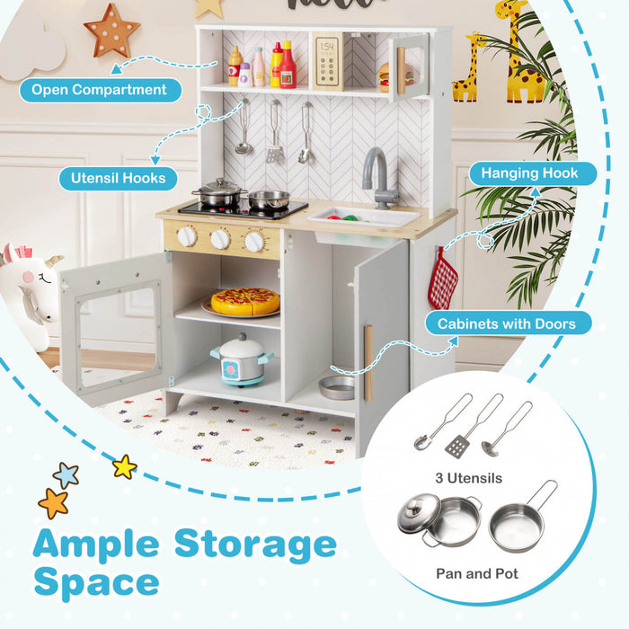 Costway Kids Kitchen Playset With Lights Sounds Microwave Stoves Oven Cooking Accessories