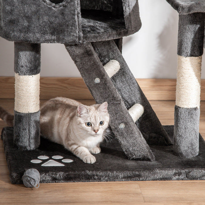 Pawhut 94\"-102\" Huge Cat Tree Ceiling High Cat Condo Scratching Post Activity Center Multi-level Play House Dark Grey