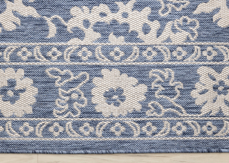 Cabana Blue White Elegant Border Outdoor Rug, 5'3\" x 7'7\" Outdoor Area Rug