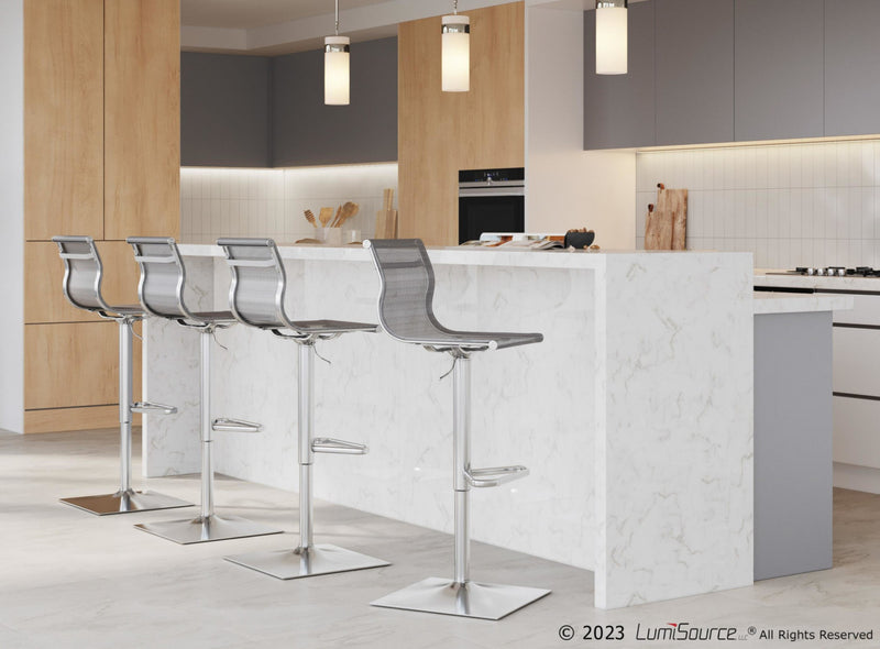 LumiSource Mirage Fabric Contemporary Adjustable Barstool with Swivel - Silver