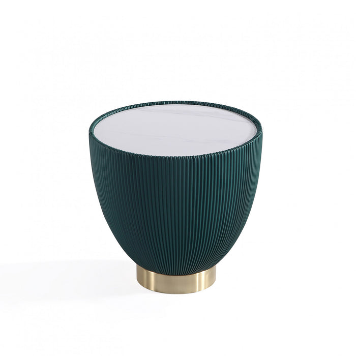 Anderson Modern Sintered Stone Top Upholstered End Table in Green - Set of 2