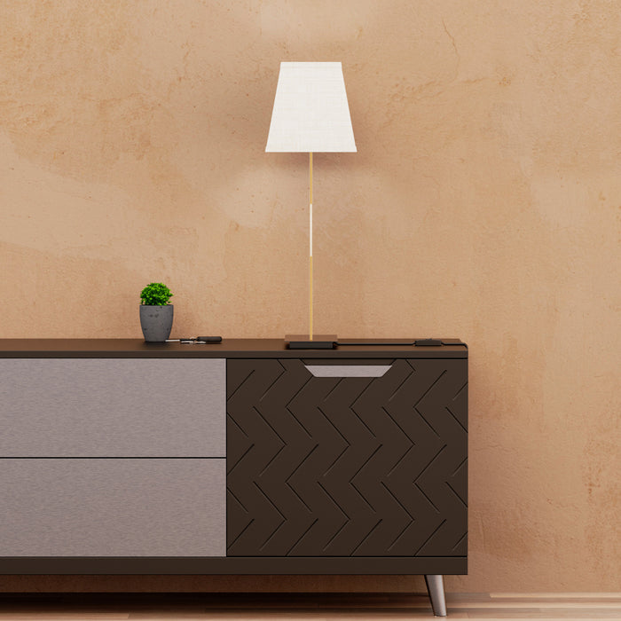 25\" Gold Angled Brass Table Lamp with Textured Shade