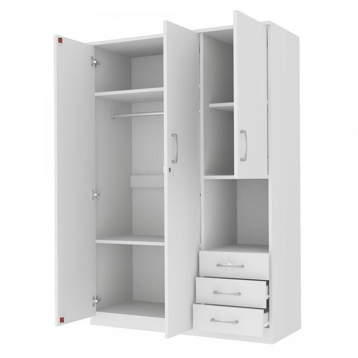 Lydia 47.2\" 2-doors Wooden Wardrobe Storage With Shelves And 3 Drawers, White