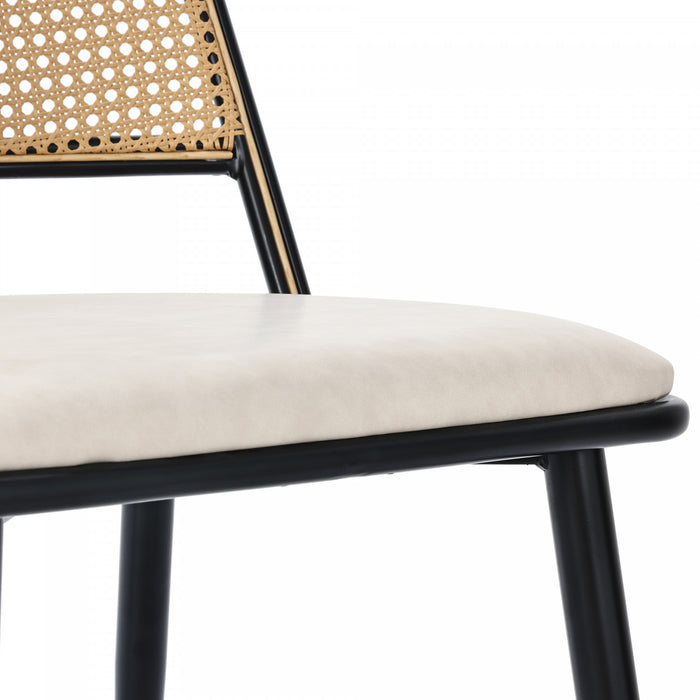 Oliver Modern Dining Chairs with PU Upholstered and PE Rattan Backrest Set of 6,Black