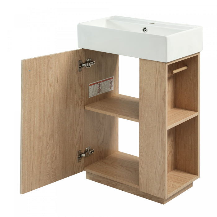 Serena Modern 21.6 Inch Bathroom Vanity with Ceramic Sink and Multi Storage, Brown