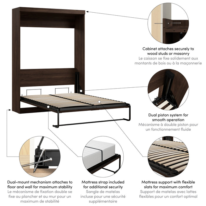 Bestar Pur 59\" Full Murphy Bed - Black Walnut