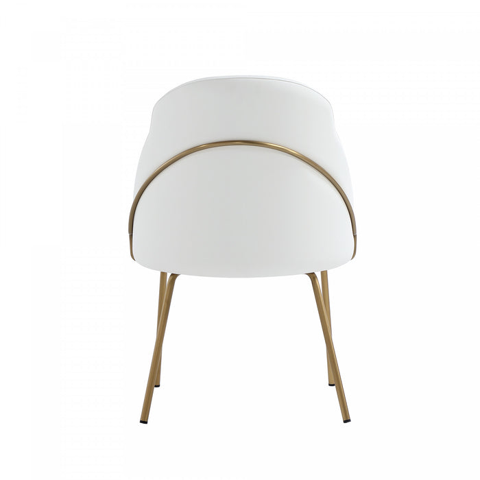 Gracie Modern Vegan Leather Metal Dining Chair in White and Gold - Set of 4
