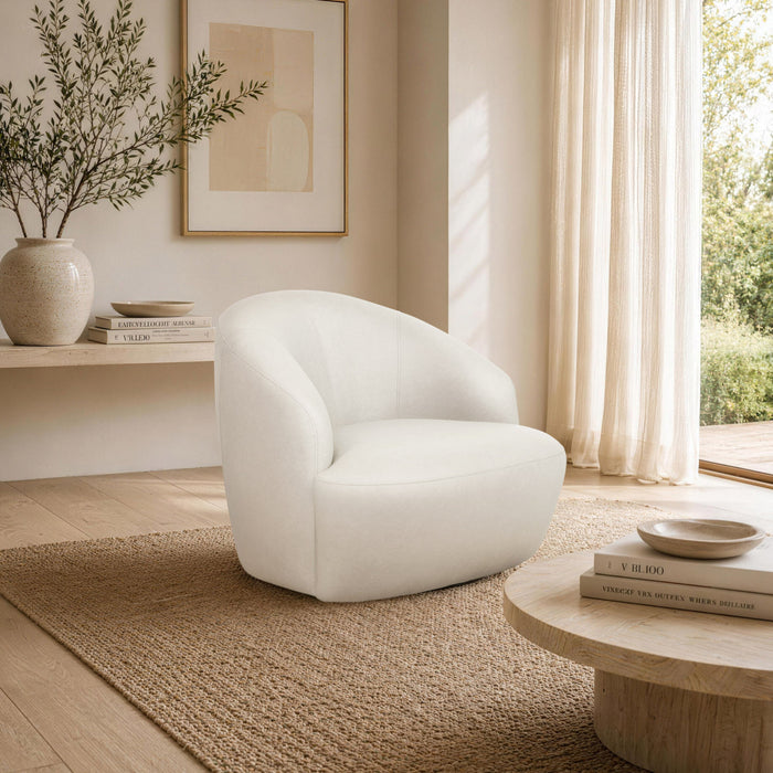 Lukas Contemporary Modern Upholstered Swivel Accent Chair in Cream