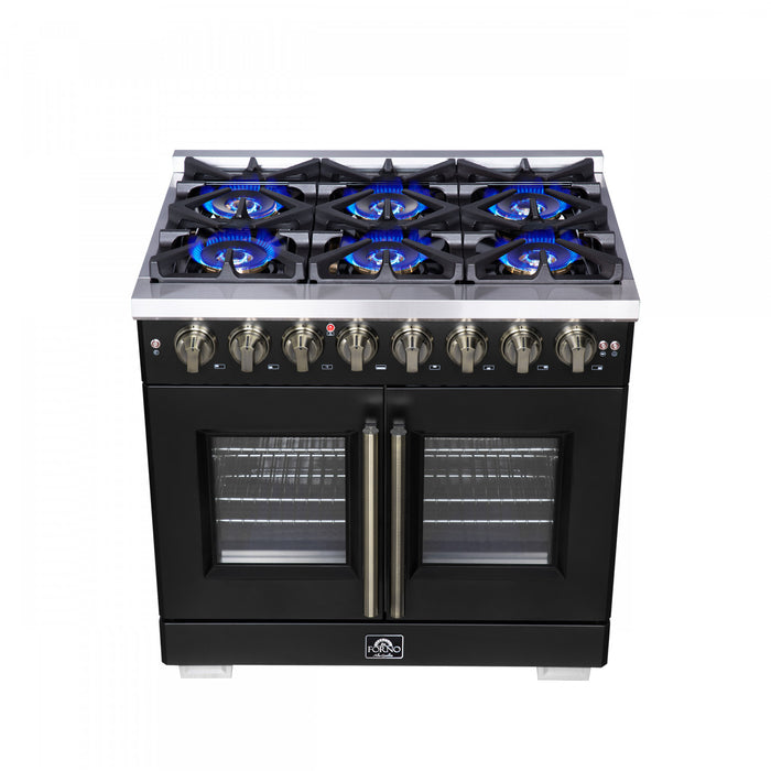 Forno Capriasca 36\" French Door Dual Fuel Range, Black, 5.36 cu. ft. - FFSGS6387-36BLK
