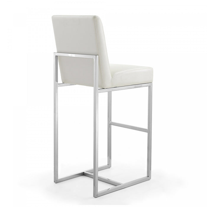 Element Modern Metal Upholstered Barstool in Pearl White - Set of 2
