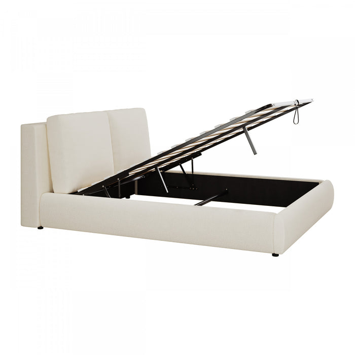 Diana Ottoman Hydraulic Lift Storage Platform Bed with Luxurious Boucle Upholstered and Sturdy Storage,King Size,White King Bed