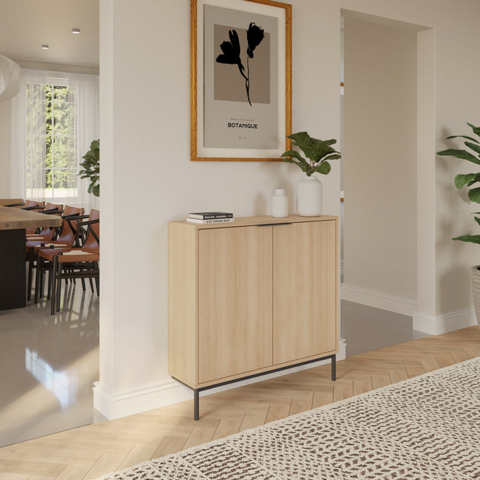 Nordika Slim 2-Door Storage Console Accent Cabinet - Natural Blonde Oak