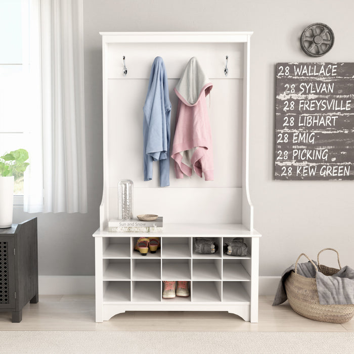 Hall Tree with Shoe Storage - White