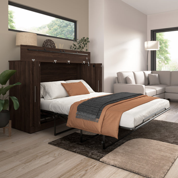 Bestar Pur 75 W Queen Cabinet Bed with Mattress - Black Walnut