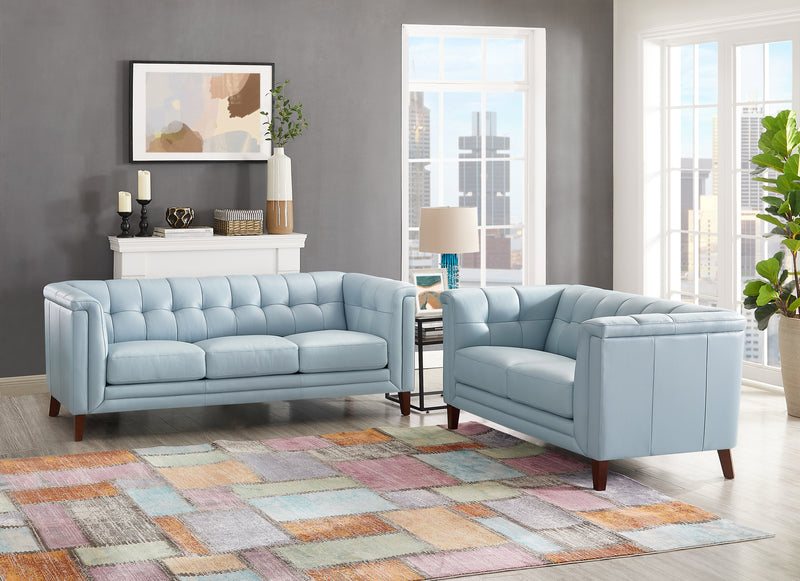 Hydeline Bodie Leather Sofa - Spa Blue