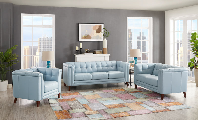 Hydeline Bodie Leather Sofa - Spa Blue