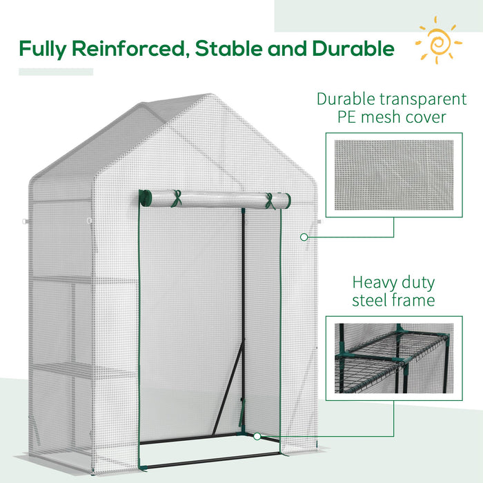 Outsunny 56\"x29\" Walk-in Greenhouse With 2-tier Shelf, Roll-up Zippered Door, Portable Gardening Plant Hot House With Pe Cover, Green