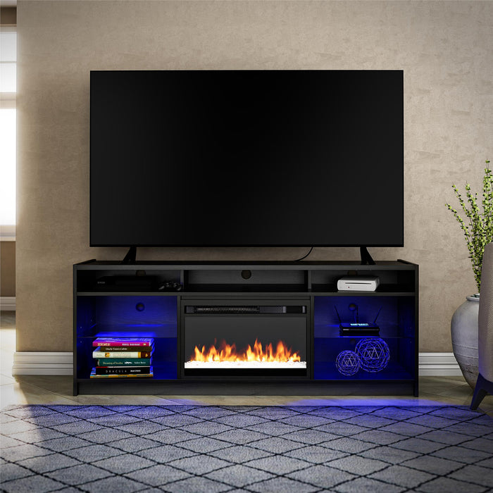 Ameriwood Home Luna Electric Fireplace TV Stand for TVs up to 65\" - Black Oak