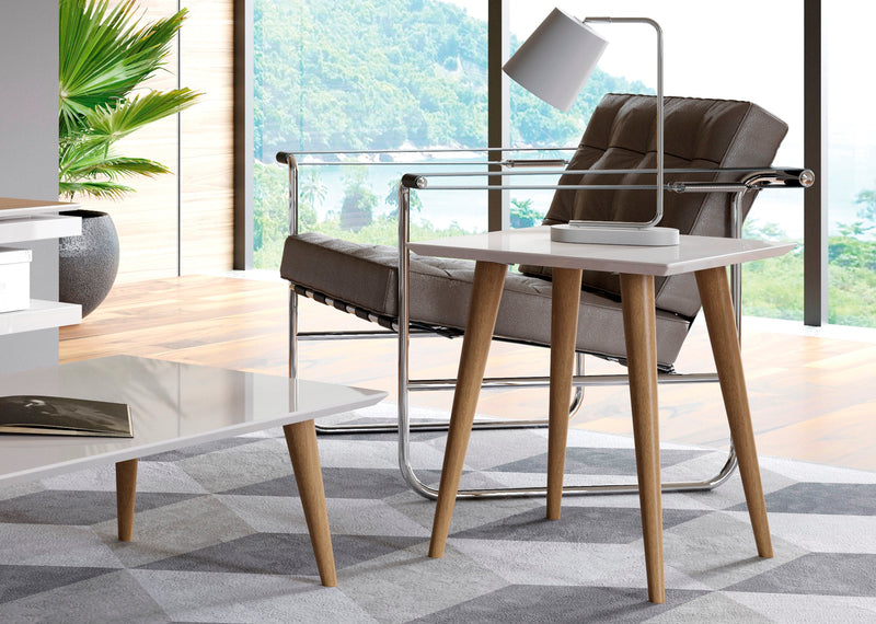 Manhattan Comfort Utopia 19.84\" High Square End Table with Splayed Wooden Legs - Off White & Maple Cream