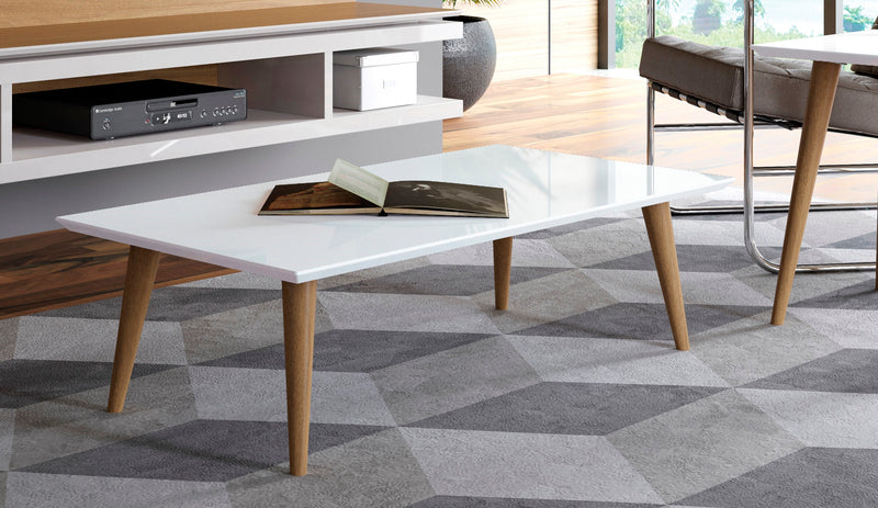 Manhattan Comfort Utopia 17.52\" High Rectangle Coffee Table with Splayed Legs - White Gloss