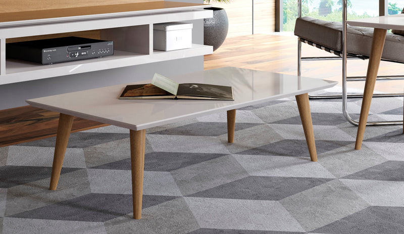 Manhattan Comfort Utopia 17.52\" High Rectangle Coffee Table with Splayed Legs - Off White & Maple Cream