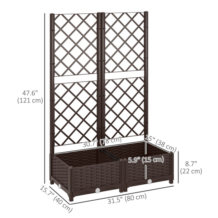 Outsunny Plastic Raised Bed, Garden Box With Trellis, 16\" X 16\" X 48\"