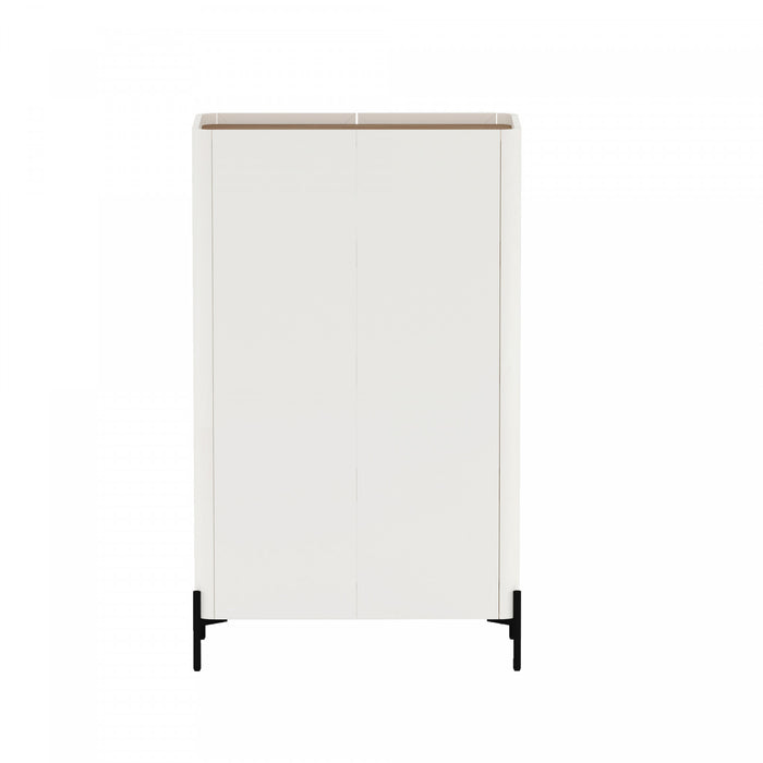 Abbey Modern 32\" Tempered Glass Bookcase Cabinet in Maple and Off White (4-Shelf) - Set of 2