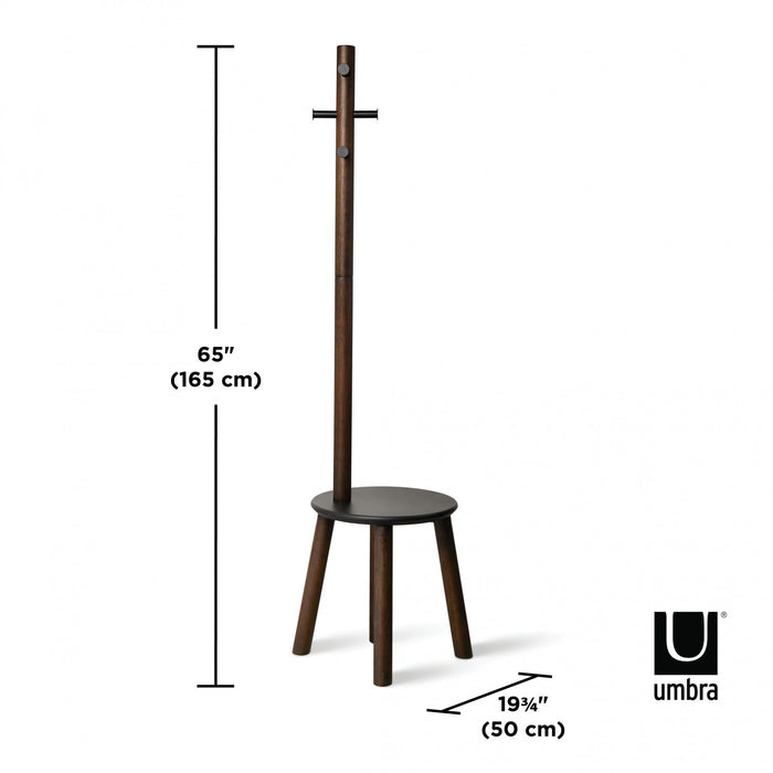 Umbra Modern Wood Pillar Stool and Coat Rack - Black and Walnut