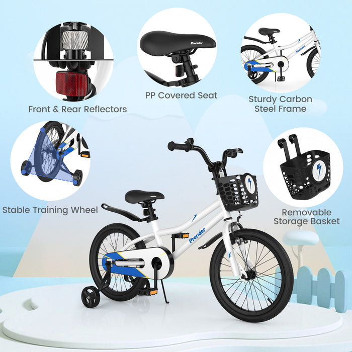 Costway 18\" Kid's Bike With Removable Training Wheels & Basket For 4-8 Years Old White