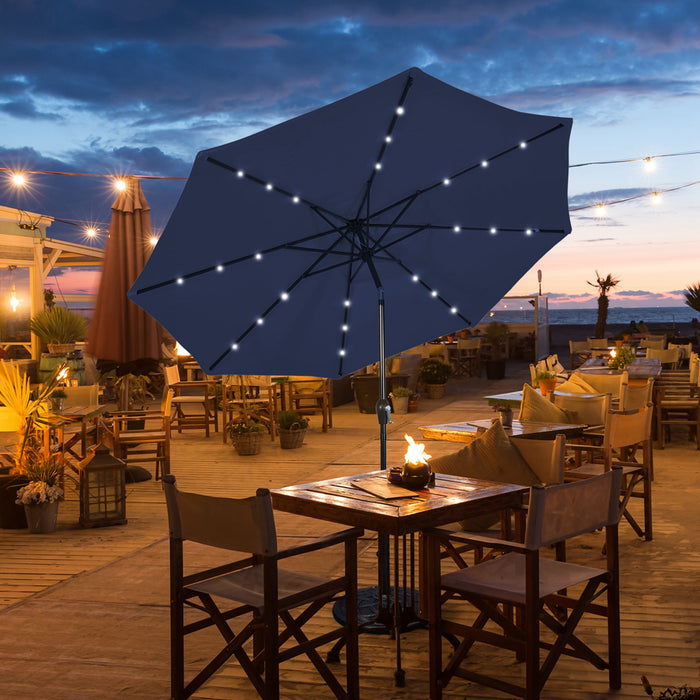 Costway 9 FT Patio Solar Umbrella LED Patio Market Steel Tilt with Crank Outdoor Navy