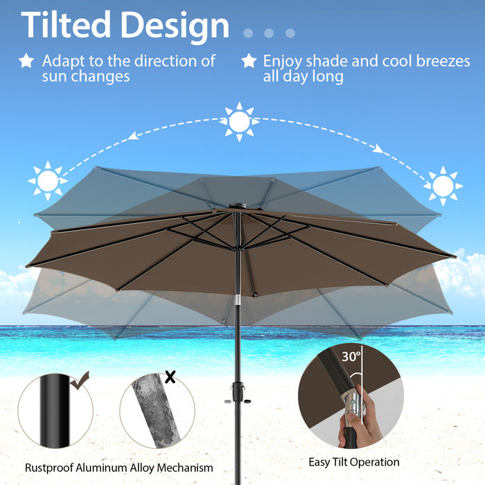 Costway 10 FT 112 LED Solar-Lighted Patio Market Umbrella Crank Tilt Outdoor Coffee