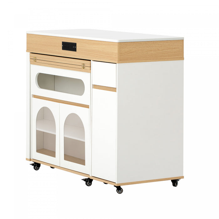 Avery Extendable Dining Table with Rolling Kitchen Island,White