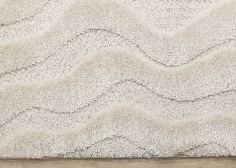 Lincoln Modern Luxurious Plush White Curves Area Rug - 6'7\" x 9'6\"