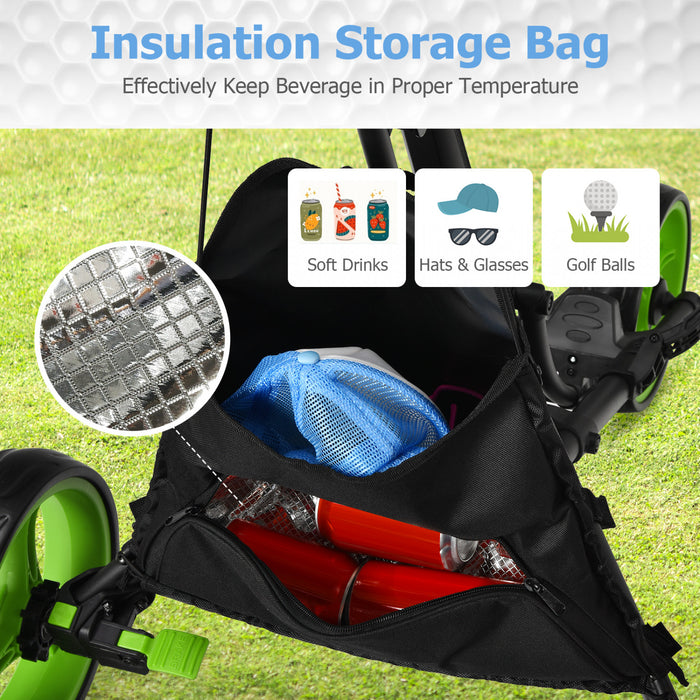 Goplus Folding 3 Wheels Golf Push Cart W/bag Scoreboard Adjustable Handle Green