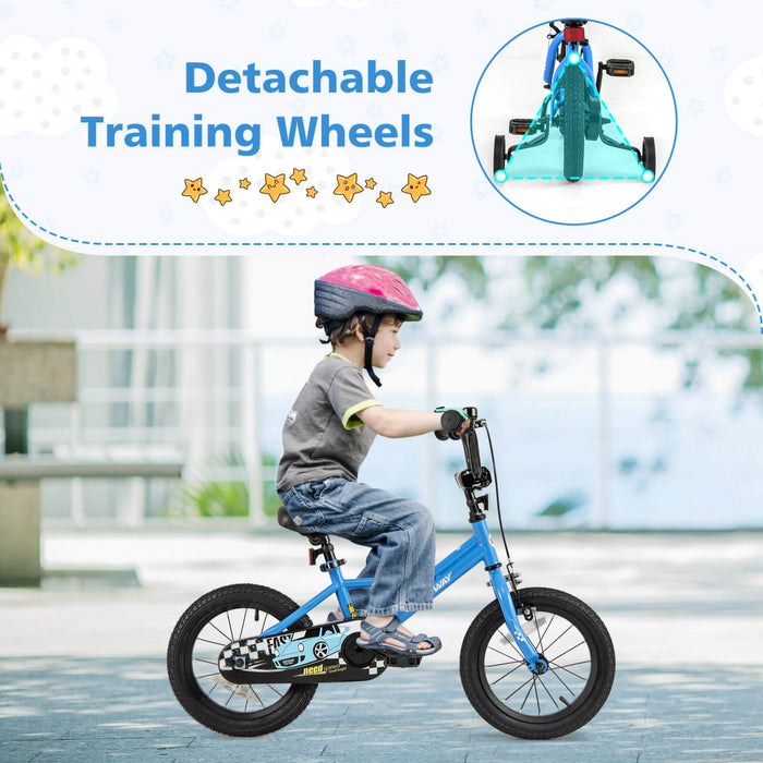 Costway 14\" Kids Training Bike With Removable Training Wheels Pneumatic Tires Navy