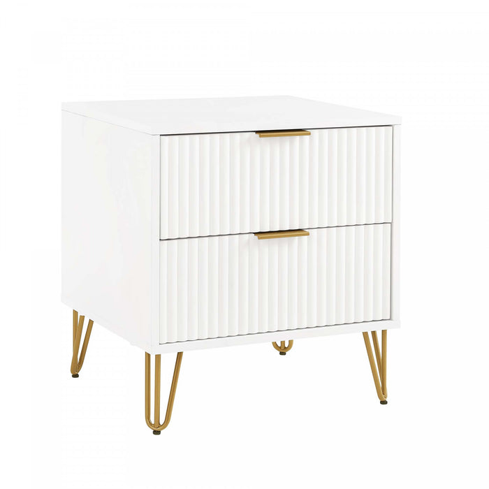 Dumbo Modern 20\" Fluted Nightstand in White (2-Drawer)