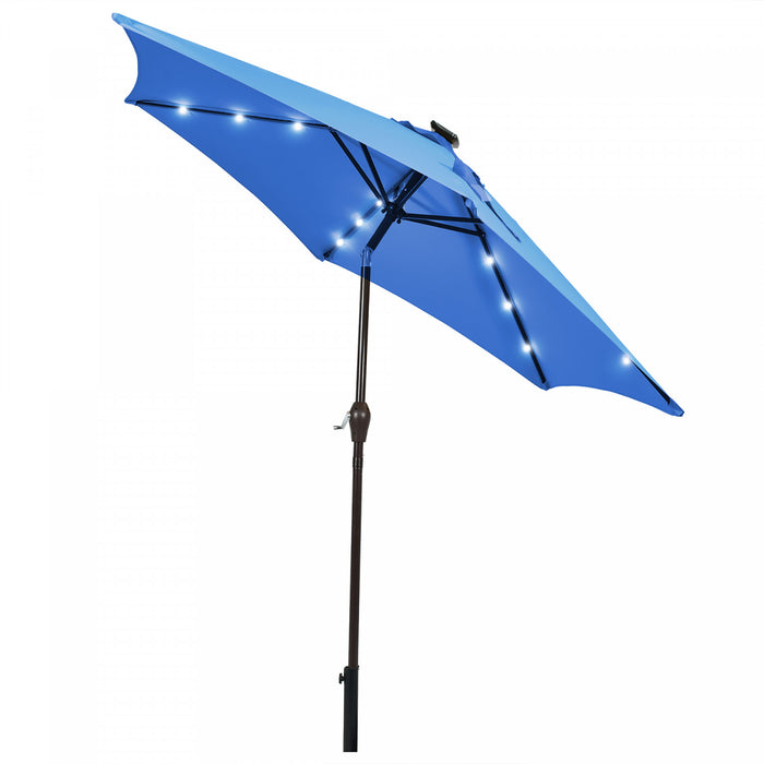 Costway 9' Solar LED Lighted Patio Market Umbrella Tilt Adjustment Crank Lift Blue