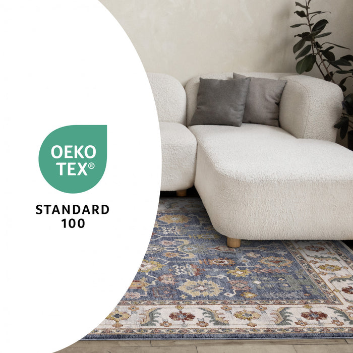 Olivia Blue Modern Tribal Inspired Border Rug, 5'3\" x 7'10\" Indoor Area Rug