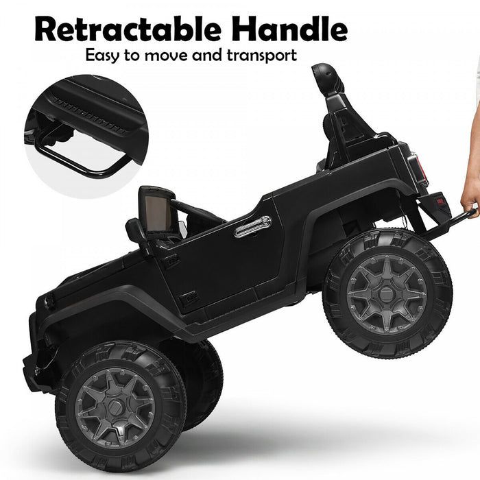 Costway 12v Kids Ride On Truck Rc Car W/ Led Lights Music Trunk Black