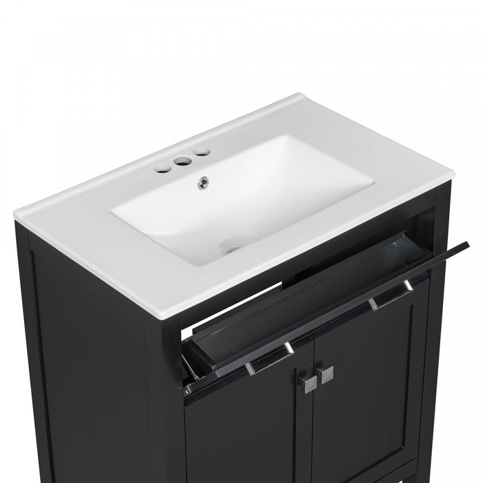 Baker 30 Inch Modern Bathroom Vanity with Ceramic Sink & Storage Cabinet, Black