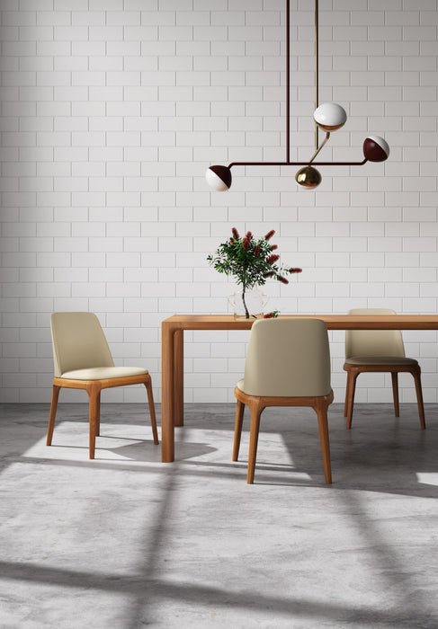 Courding Modern Vegan Leather Wood Dining Chair in Tan - Set of 2