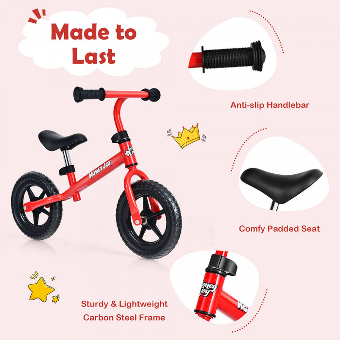 Honeyjoy Kids Balance Bike No Pedal Training Bicycle W/ Adjustable Handlebar & Seat Red