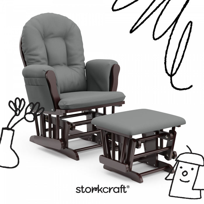 Storkcraft Hoop Glider and Ottoman - Espresso/Gray