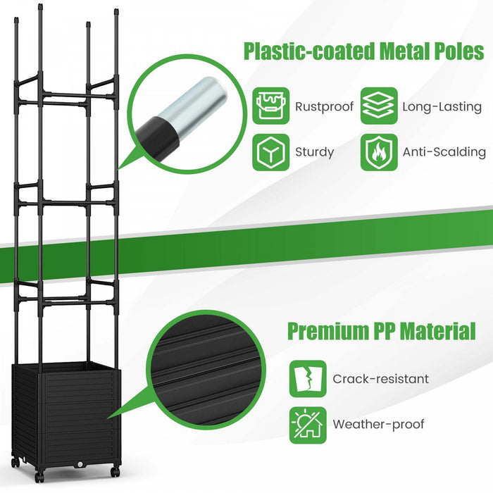 Costway 2 Pcs Raised Garden Bed With Trellis And Wheels Self-watering Planter Box With 3 Heights