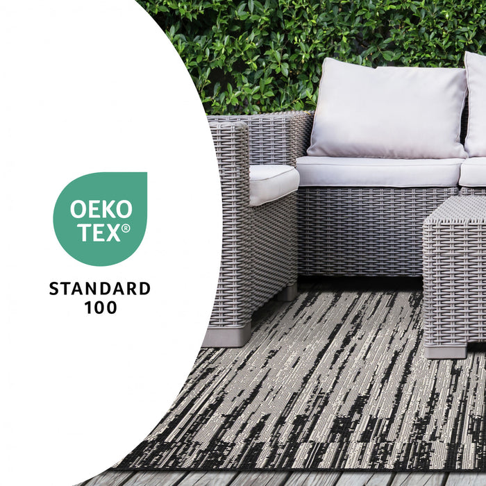 Jackson Black Grey Distressed Outdoor Rug, 6'7\" x 9'6\" Outdoor Area Rug