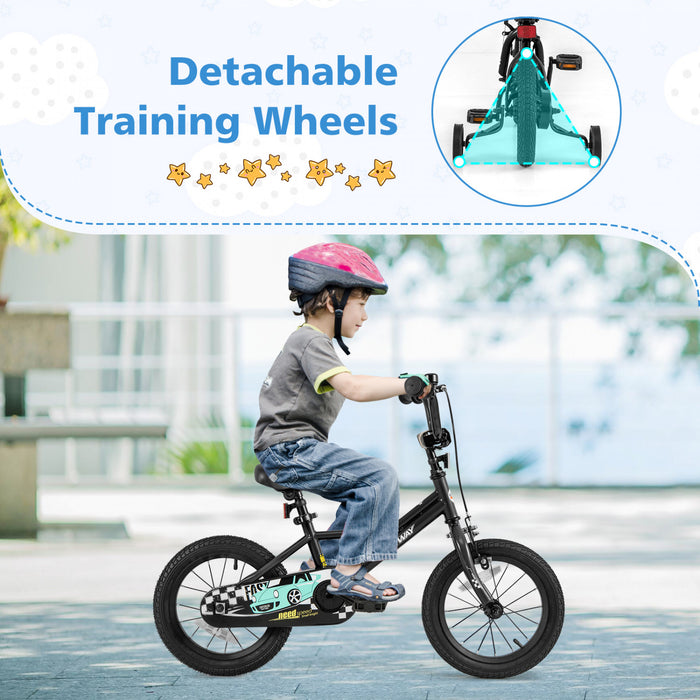 Costway 14\" Kids Training Bike With Removable Training Wheels Pneumatic Tires Black
