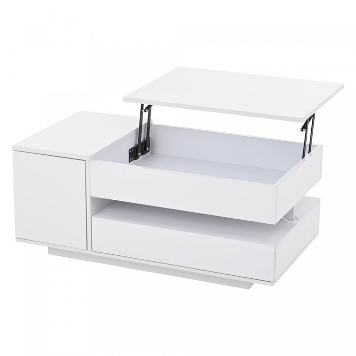 Oliver Height Adjustable Coffee Table with Drawer Cabinet LED Lighting and Storage,White
